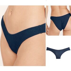 J Crew Navy Blue Jacquard Texture Curve Waist Cheeky Bikini Bottom NWT
